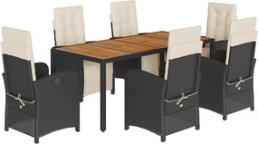 vidaXL Set mobilier de grădină cu perne, 7 piese, negru, poliratan