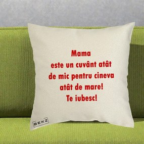 Cadou pentru Mama - Perna Personalizata Mama Cuvant Mic, 40x40 cm, Ecru, Husa Detasabila, Perna Inclusa, BEKZ®