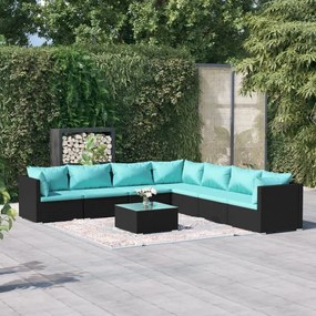 3101761 vidaXL Set mobilier de grădină cu perne, 8 piese, negru, poliratan