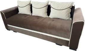Canapea LILI extensibila, 3 locuri, cu lada de depozitare, catifea maro + crem , 220x95x80 Maro + Crem, Catifea