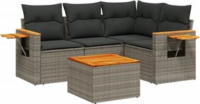 vidaXL Set canapea de grădină cu perne, 5 piese, gri, poliratan