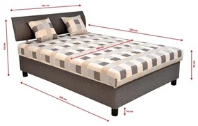 Pat tapițat GEORGE 140x200 cm, cu spațiu de depozitare și saltea, maro