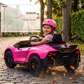 AIYAPLAY Mașină Electrică pentru Copii 3-6 Ani 12V Lamborghini Autentica, 2 Motoare, Uși Tip Foarfecă, Suspensii, Roz | Aosom Romania