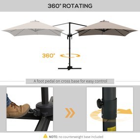 Outsunny Umbrelă de Soare cu 8 Lamele cu Pedală și Manivelă, Umbrelă de Soare din Aluminiu și Poliester, 295x295x266 cm, Kaki