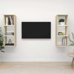 Dulapuri TV montate pe perete, 2 buc., alb stejar sonoma, PAL 2, alb si stejar sonoma