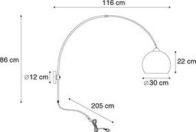 Lampă de perete arcuită inteligentă din oțel cu abajur alb, incl. WiFi G125 - Bow