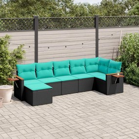 vidaXL Set canapele de grădină cu perne, 7 piese, negru, poliratan