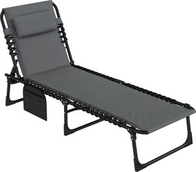 Outsunny Șezlong, șezlong pentru soare cu tapițerie și buzunar lateral, șezlong de grădină, șezlong pentru piscină, șezlong tapițat, Gri | Aosom Romania