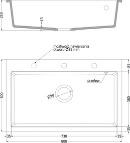 Mexen Elix chiuvetă de bucătărie din granit cu 1 compartiment 800 x 500 mm, bej, sifon aurit - 6527801005-69-G