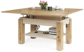 Mazzoni BRAVO Stejar Artisan/Bej (Șampanie) - MĂSUȚĂ EXTENSIBILĂ CU RIDICAREA BLATULUI MĂSUȚĂ DE CAFEA CU RAFT