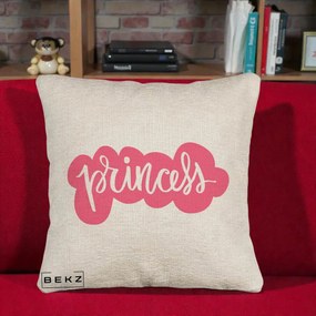 Perna Decorativa Princess Text Roz, 40x40 cm, Bej Canapea, Husa Detasabila, Perna Inclusa, BEKZ®