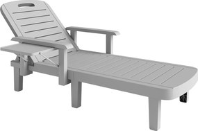 Outsunny Set 2 Șezlonguri cu Spătar Reglabil în 5 Poziții, Măsuță și Brațe Ergonomice, 79x158x88 cm, Gri | Aosom Romania