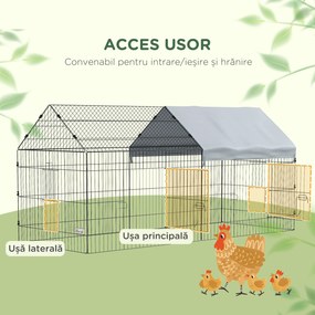 PawHut Cușcă pentru găini cu Acoperiș din Țesătură 220x85x103cm Argintiu | Aosom Romania