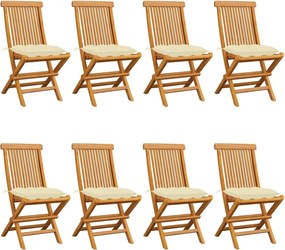 vidaXL Scaune de grădină cu perne alb crem, 8 buc., lemn masiv de tec