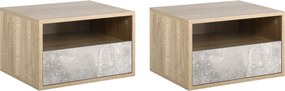 HOMCOM Set de 2 Noptiere Suspendate din Lemn cu Sertar și Raft Deschis, Design Modern, Gri și Lemn, Dimensiuni 45x35x27.5cm | Aosom Romania