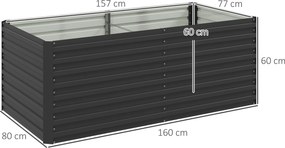 Outsunny Jardinieră ridicată galvanizată dreptunghiulară pentru exterior - fund deschis - 160 x 80 x 60 cm, gri | Aosom Romania