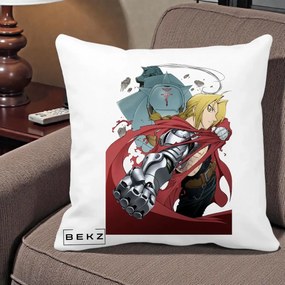 Perna Personalizata Fullmetal Alchemist Brotherhood Edward si Al Poster, 40x40 cm, Alba Mata, Husa Detasabila, Perna Inclusa, BEKZ®