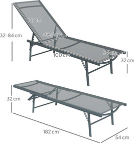 Outsunny Set de 2 șezlonguri pliabile textilenă transat grădină exterior reglabil 54 x 164 x 84 cm gri deschis | Aosom Romania