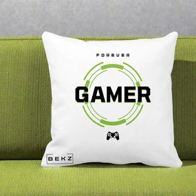 Perna Personalizata Forever Gamer, 40x40 cm, Alba Mata, Husa Detasabila, Perna Inclusa, BEKZ®