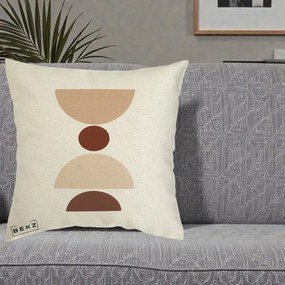 Perna Decorativa Geometric Boho Cerc si Boluri, 40x40 cm, Ecru, Husa Detasabila, Perna Inclusa, BEKZ®