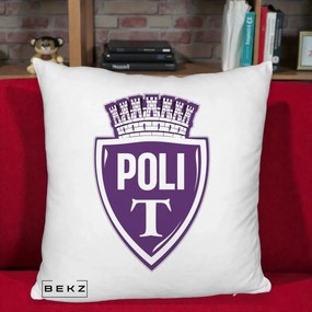 Perna Personalizata Poli Timisoara Fotbal, 40x40 cm, Alb Pufos, Husa Detasabila, Perna Inclusa, BEKZ®
