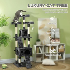 PawHut Albero Tiragraffi per Gatti con Due Cucce in Peluche e Sisal, Grigio, 50x50x170cm