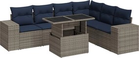 vidaXL Set mobilier de grădină cu perne, 7 piese, gri, poliratan