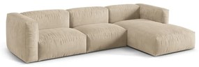 Colțar modular bej cu tapițerie din catifea (cu colț pe partea dreaptă/cu șezlong) Martina – Micadoni