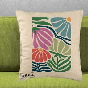 Perna Decorativa Flori Grafice Multicolore Modern, 40x40 cm, Bej, Husa Detasabila, Perna Inclusa, BEKZ®