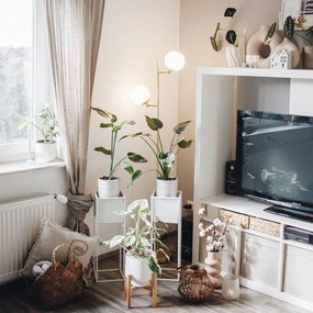 Lampa de podea Art Deco aurie cu sticlă opalescentă cu 2 lumini - Pallon