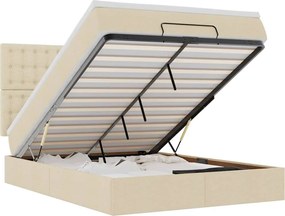 vidaXL Cadru de pat otoman cu saltea crem 140x190cm stofa