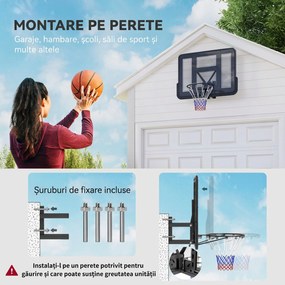 SPORTNOW Coș de baschet de perete pentru exterior 110 x 75 cm, panou rezistent la spargere, inel Ø45 cm, negru | Aosom Romania