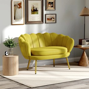 HOMCOM Canapea Modernă de 2 Locuri cu Brațe și Șezut Căptușit, pentru Dormitor și Sufragerie, 130x77x77 cm, Galben | Aosom Romania