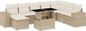 vidaXL Set canapele de grădină, 9 piese, cu perne, bej, poliratan