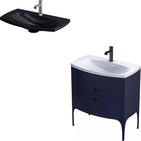 Set dulap baza suspendat Oristo Louis bleumarin 2 sertare cu lavoar negru mat 82 cm