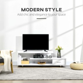 HOMCOM Mobilier TV Modern cu Sertar și Spațiu Deschis pentru Ecrane până la 65" PAL, 135x35x41.7 cm, Alb | Aosom Romania