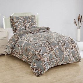 Lenjerie de pat gri din micropluș/cocolino pentru pat de o persoană 140x200 cm Branches – My House