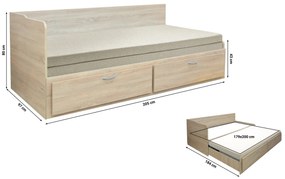 Canapea extensibilă Menetas (Stejar nisipiu + gri maro) (cu somieră și saltea) (cu sp. depozitare). 1098582