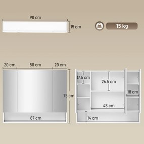 kleankin Dulap de Baie Montat pe Perete cu Oglindă și Rafturi Reglabile, Alb | Aosom Romania