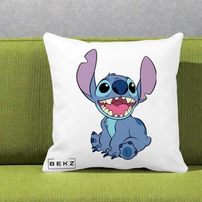 Perna Personalizata Stitch Zambitor, 40x40 cm, Alba Mata, Husa Detasabila, Perna Inclusa, BEKZ®