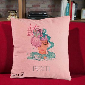 Perna Personalizata Zodiac Pesti Cowgirl, 40x40 cm, Roz, Husa Detasabila, Perna Inclusa, BEKZ®
