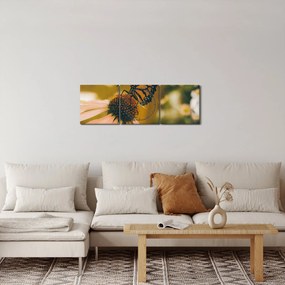 Tablou cu fluture pe floare (cu ceas) (90x30 cm)