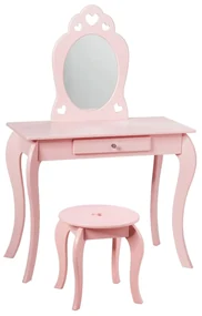 Măsuţă de toaletă pentru copii cu taburet şi oglindă de culoare roz