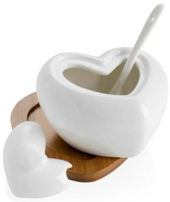 Zaharniță din porțelan cu linguriță și suport din bambus Brandani Heart