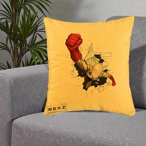 Perna Personalizata One Punch Man Saitama Pumn, 40x40 cm, Galben, Husa Detasabila, Perna Inclusa, BEKZ®