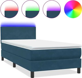 vidaXL Pat cu arcuri cu saltea și LED, albastru închis, 80x220 cm, catifea