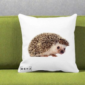 Perna Decorativa Arici Fotorealist, 40x40 cm, Alba Mata, Husa Detasabila, Perna Inclusa, BEKZ®