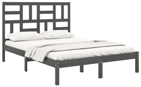 Cadru de pat, gri, 140x190 cm, lemn masiv Gri, 140 x 190 cm
