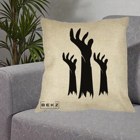 Perna Decorativa Halloween Maini Zombie Alb-Negru, 40x40 cm, Crem, Husa Detasabila, Perna Inclusa, BEKZ®