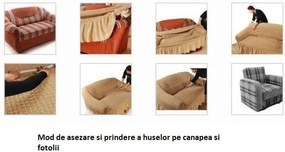 Set huse elastice si creponate pentru canapea 3 locuri si 2 fotolii, fara volanas, culoare Gri